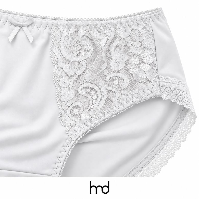 Quần lót nữ ren hai bên cạp cao màu trắng, cận viền ống